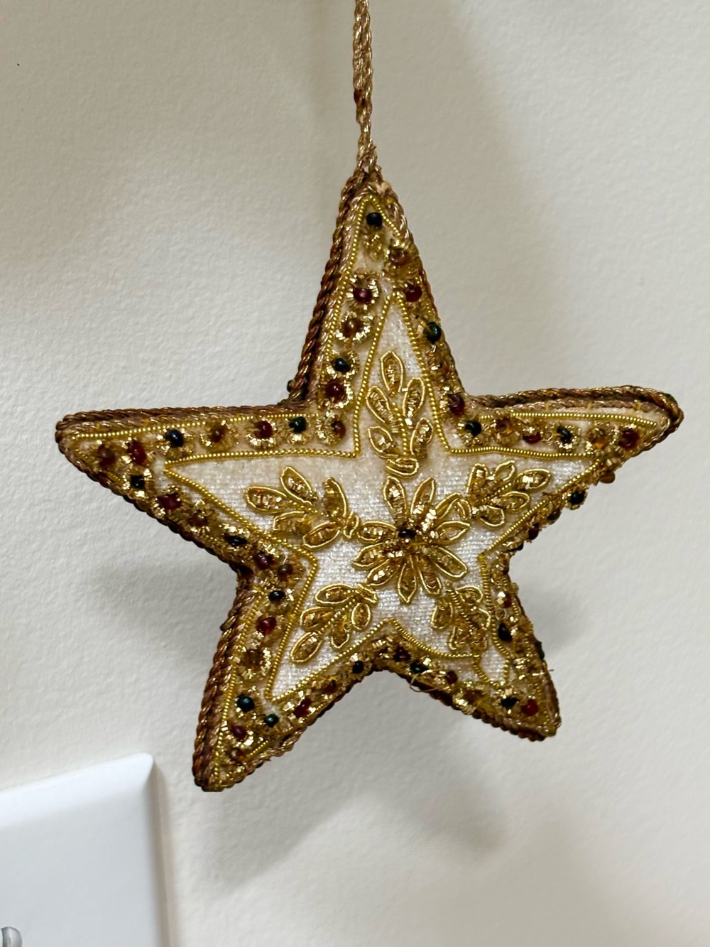 Gold Beaded Star Hanging Ornament - Festive Holiday Decoration